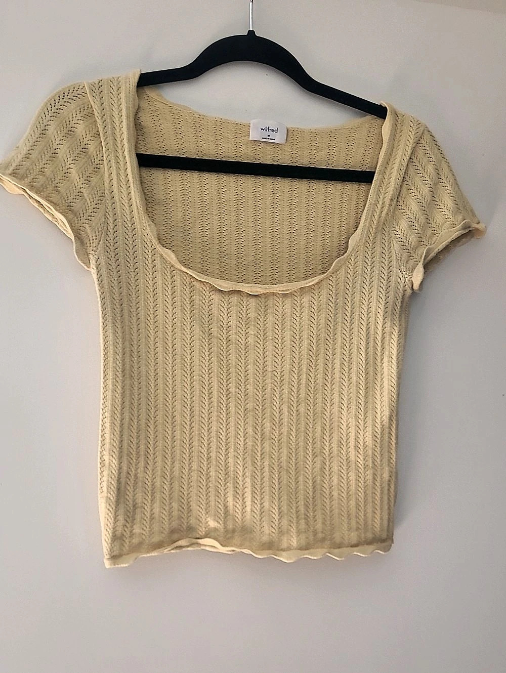Wilfred Parcel Top Short Sleeve Knit Pale Yellow Medium Crop Top